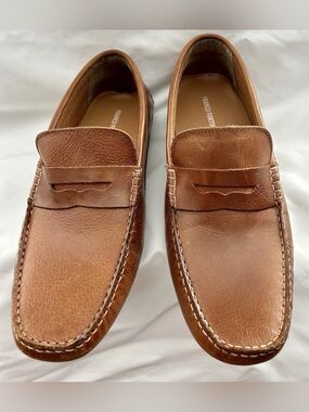 Men’s Franco Fortini Penny Cognac Leather Loafers Shoes Size 9
